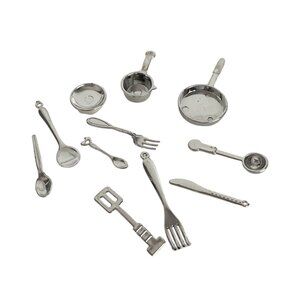 Minature Faux Stainless Steel Dinnerware and Cookware Dollhouse Accessories